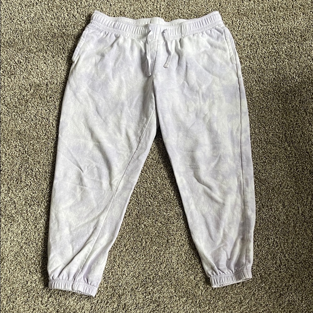 Ladies White and Lavender Tie-Dye Jogger Sweatpants